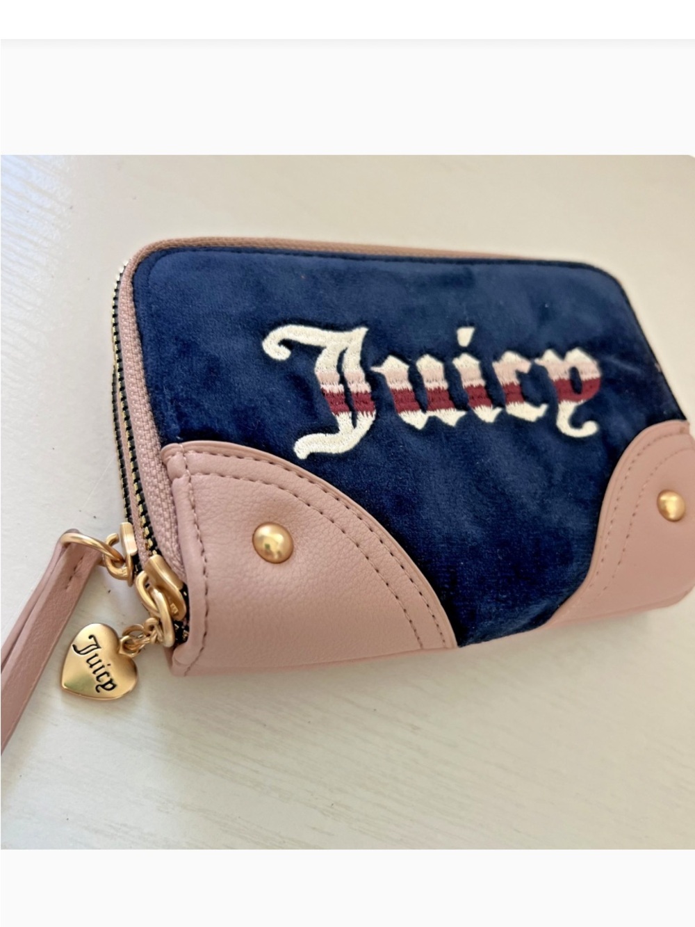 Juicy Couture Navy Velvet Wallet with Blush Trim
